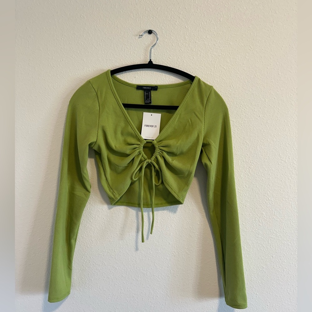 NWT Forever 21 Olive Long Sleeve Drawstring Top